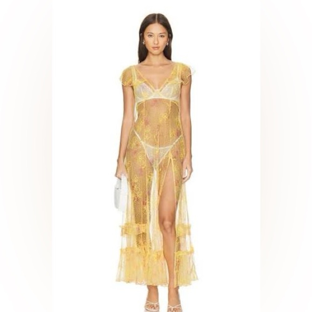 Free People sheer Maxi dress in yellow base combo